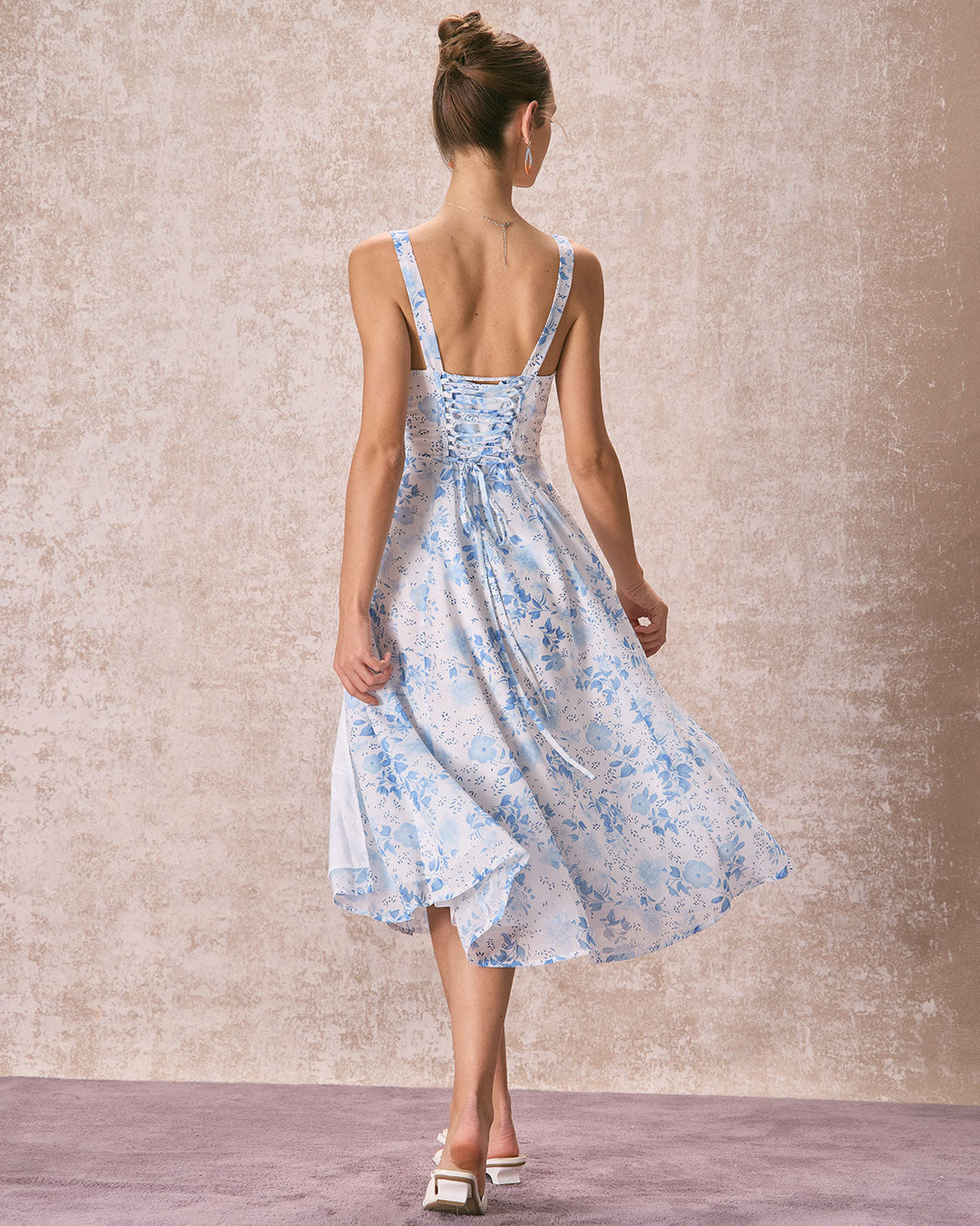 Morgan and Brooke | Floral Ruched Midi Dress for Women in Blue