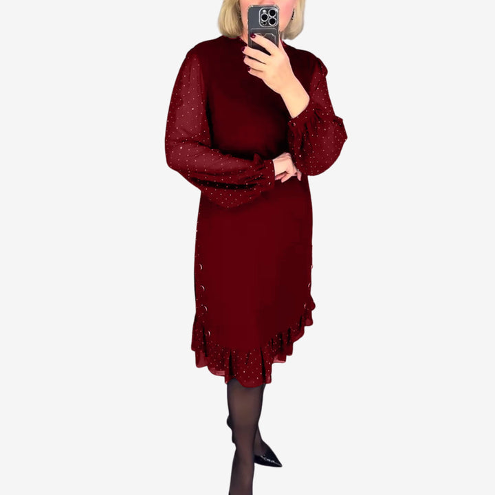 Morgan & Brooke | Charcoal A-Line Long-Sleeve Wool-Blend Dress
