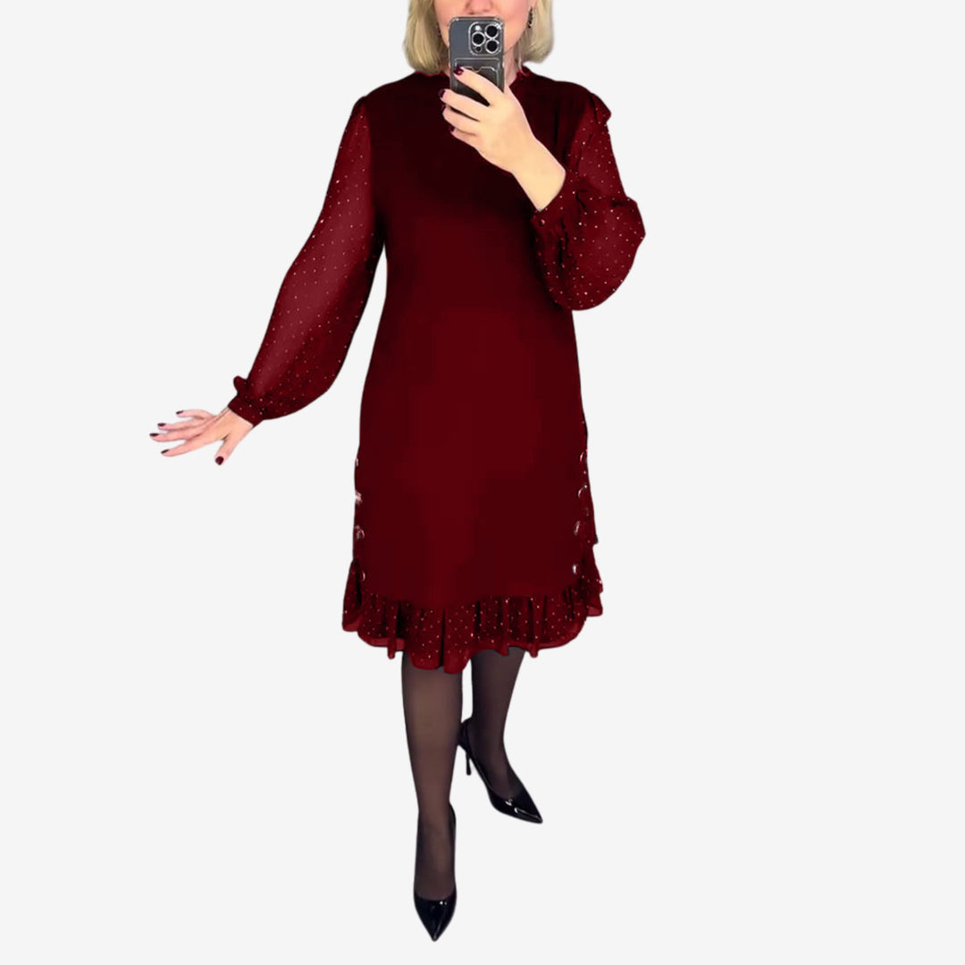 Morgan & Brooke | Charcoal A-Line Long-Sleeve Wool-Blend Dress