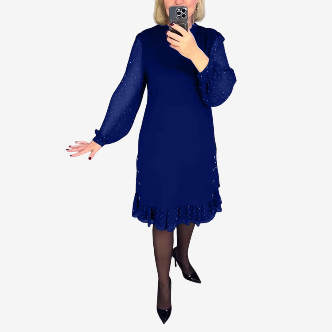 Morgan & Brooke | Charcoal A-Line Long-Sleeve Wool-Blend Dress