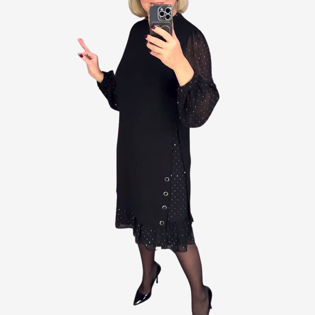 Morgan & Brooke | Charcoal A-Line Long-Sleeve Wool-Blend Dress