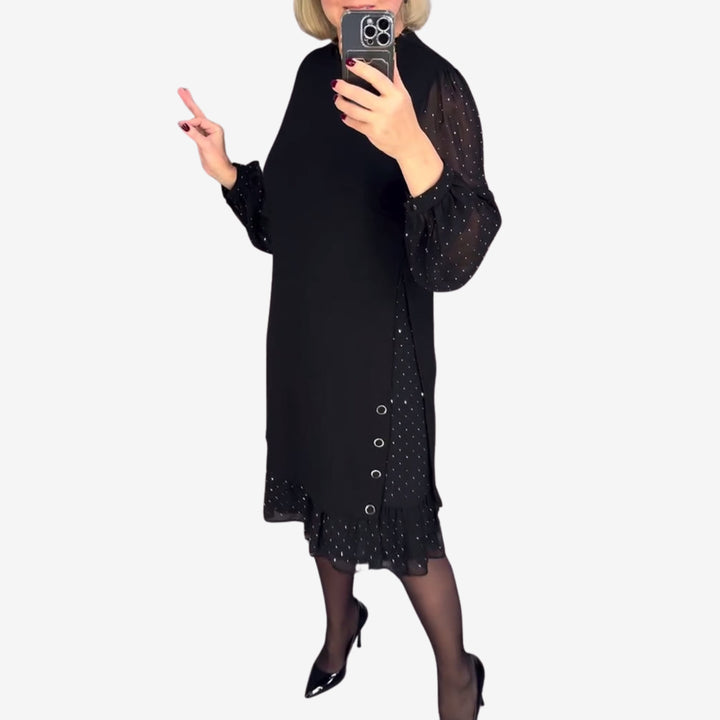 Morgan & Brooke | Charcoal A-Line Long-Sleeve Wool-Blend Dress