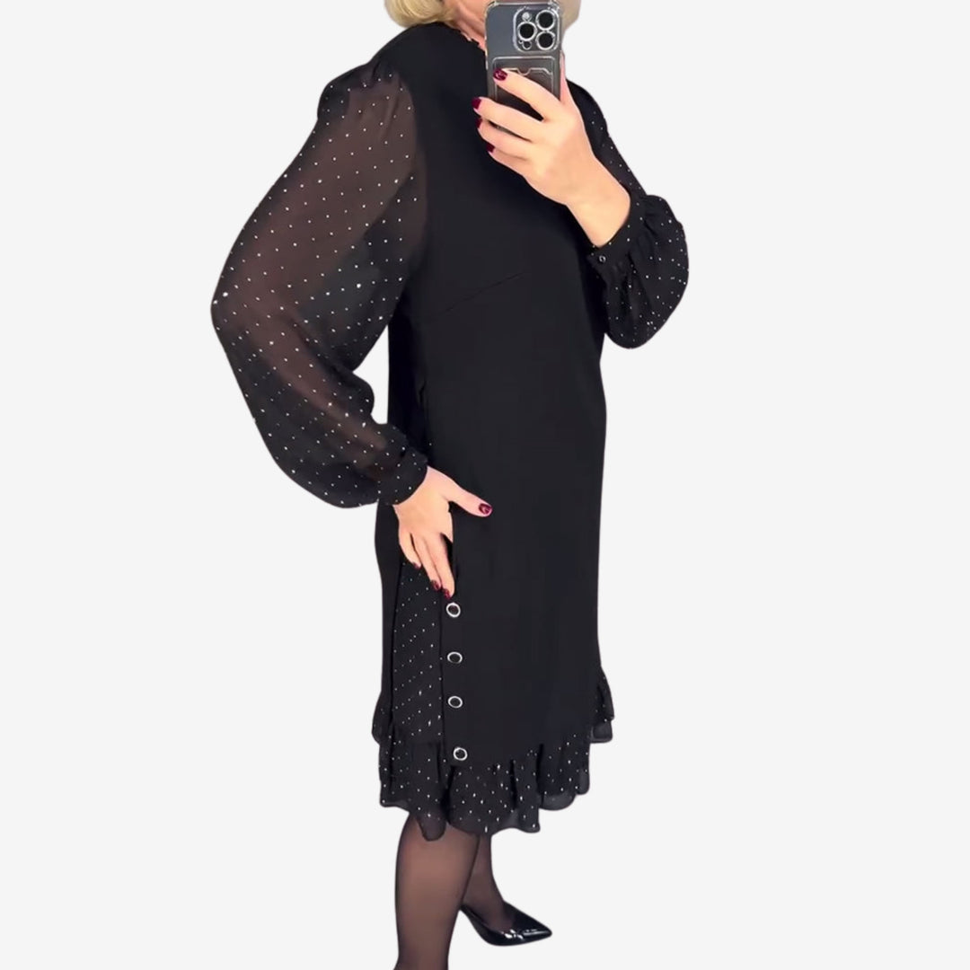 Morgan & Brooke | Charcoal A-Line Long-Sleeve Wool-Blend Dress