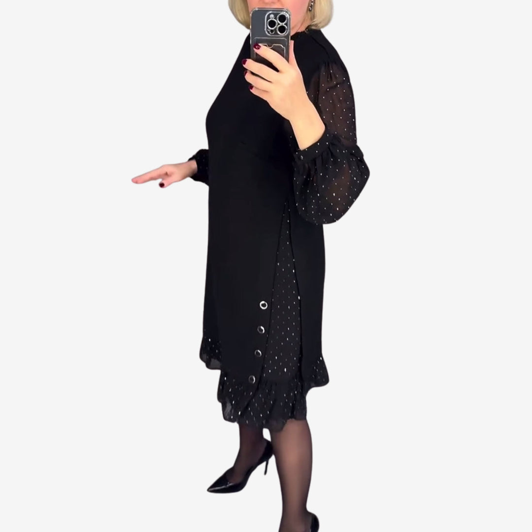 Morgan & Brooke | Charcoal A-Line Long-Sleeve Wool-Blend Dress