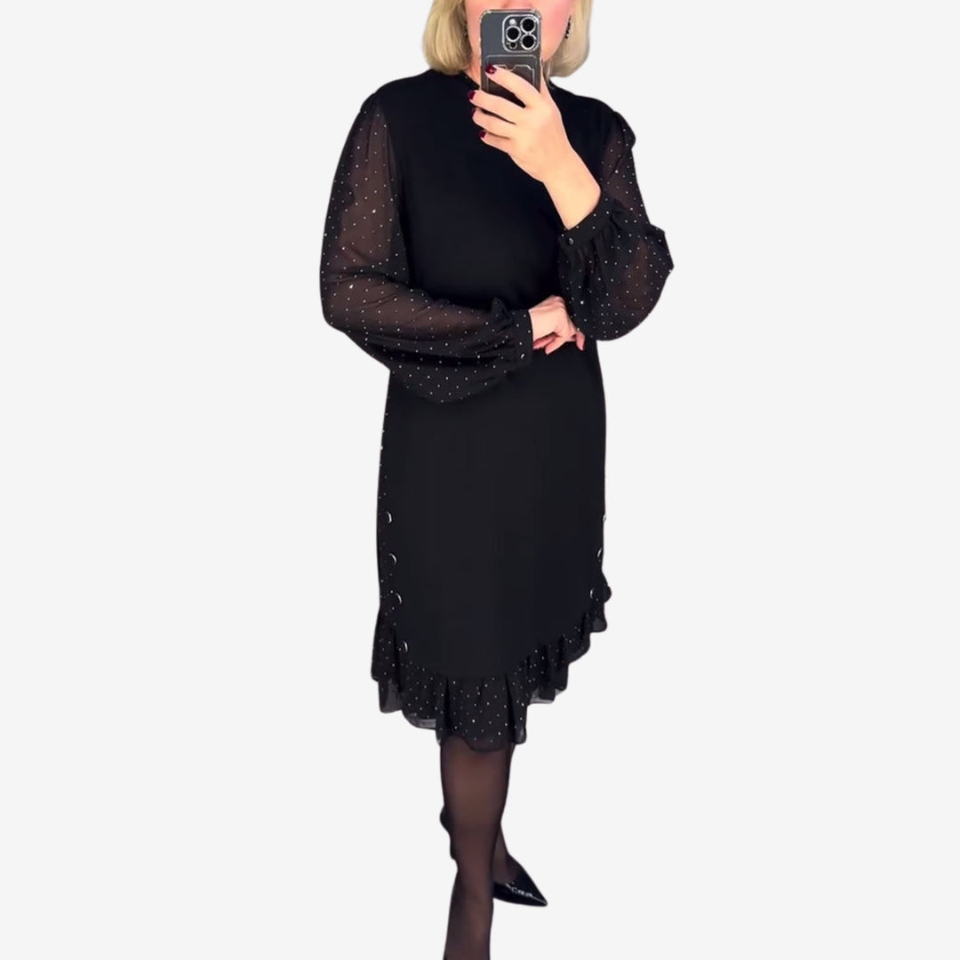 Morgan & Brooke | Charcoal A-Line Long-Sleeve Wool-Blend Dress