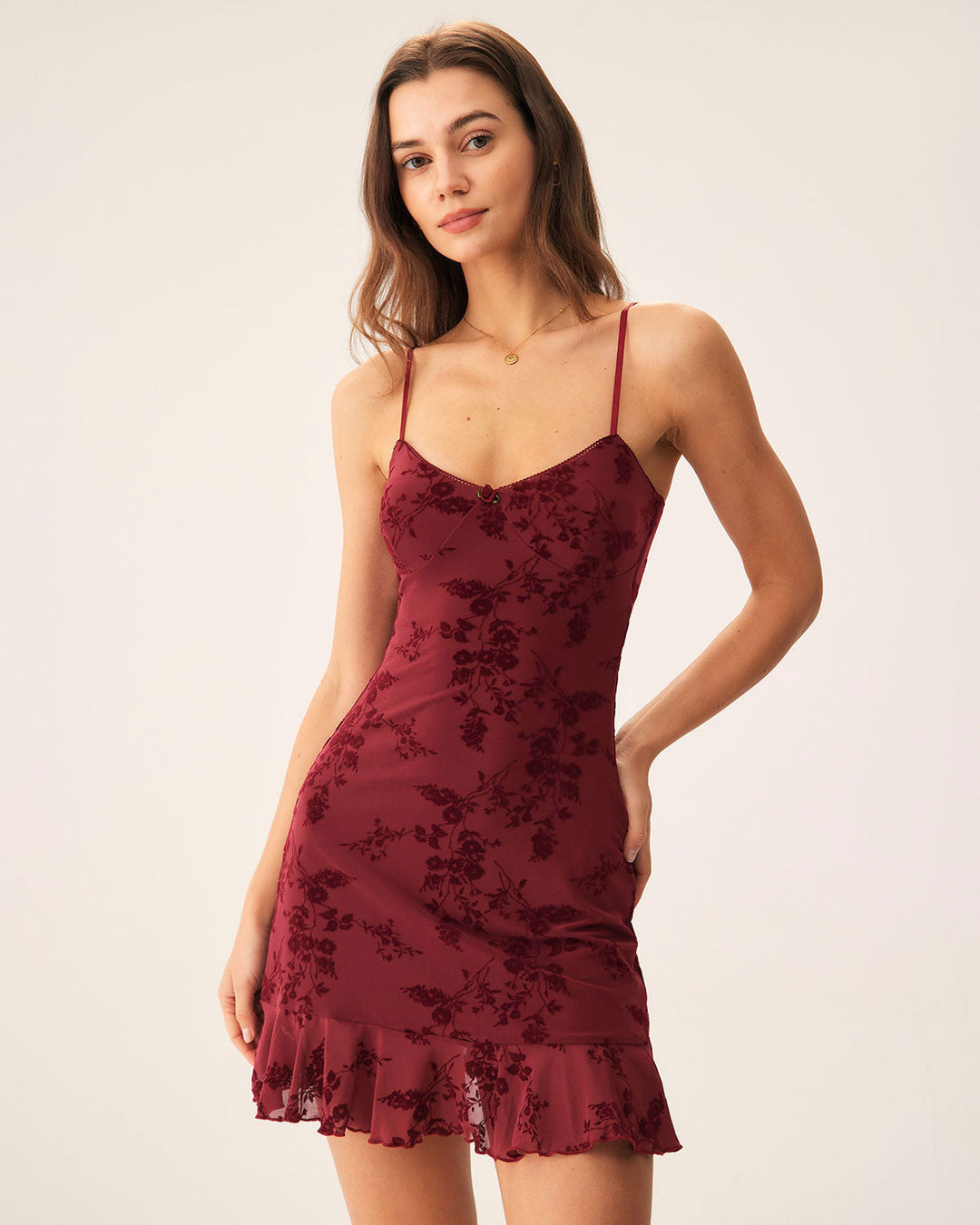 Morgan and Brooke | Floral Mesh Slip Mini Dress for Women in Red