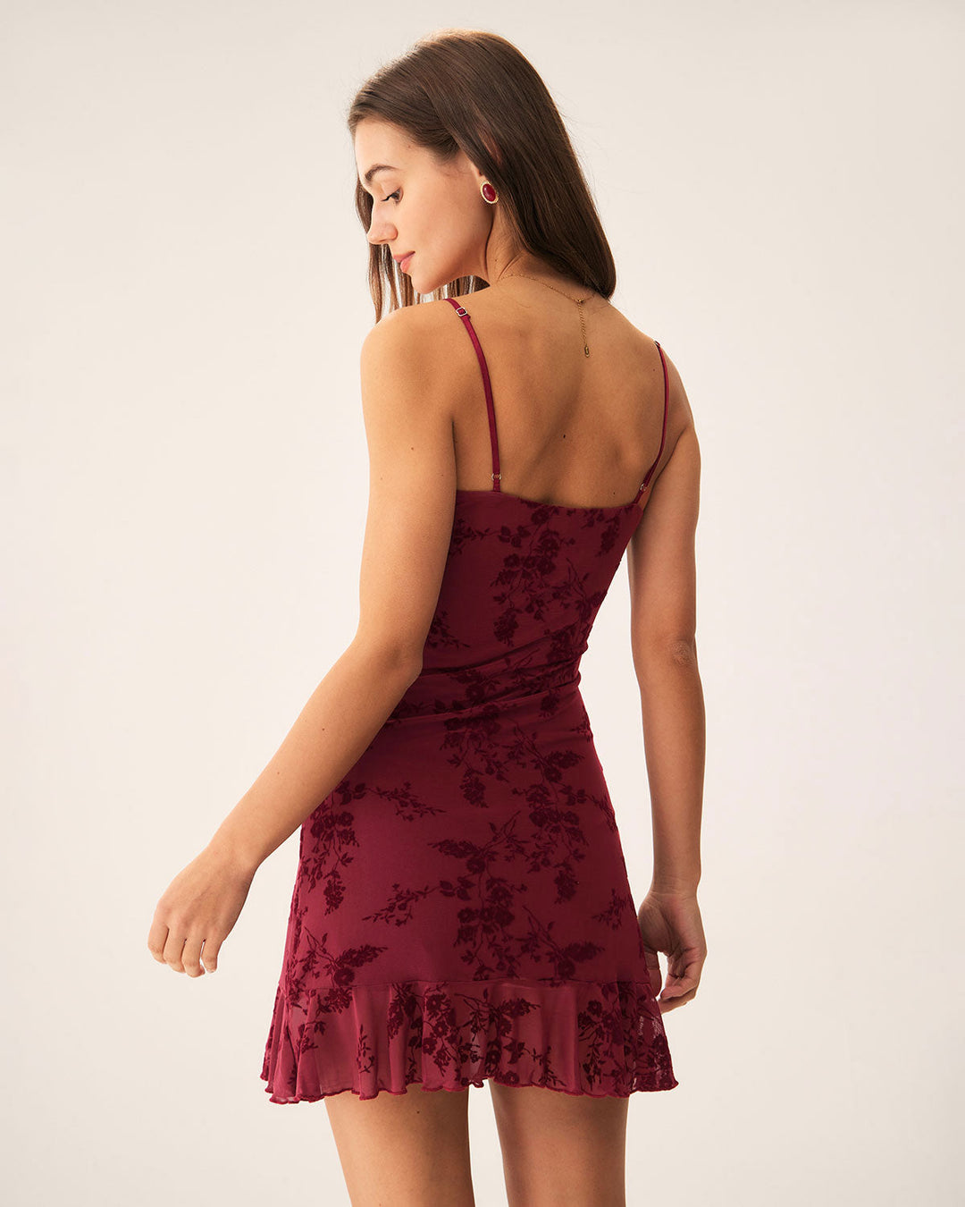 Morgan and Brooke | Floral Mesh Slip Mini Dress for Women in Red
