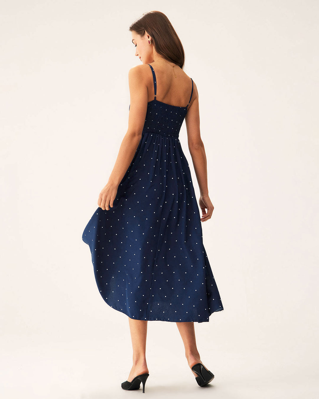 Morgan and Brooke | Navy Polka Dot Midi Dress