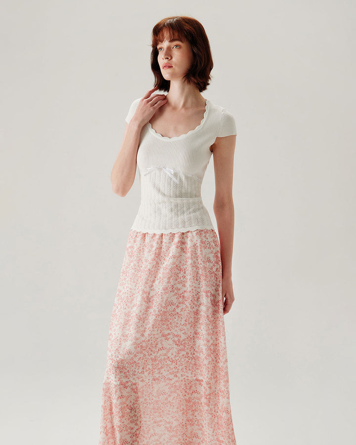 Morgan and Brooke | Floral Elastic Waist Flared Skirt for Women in Pink