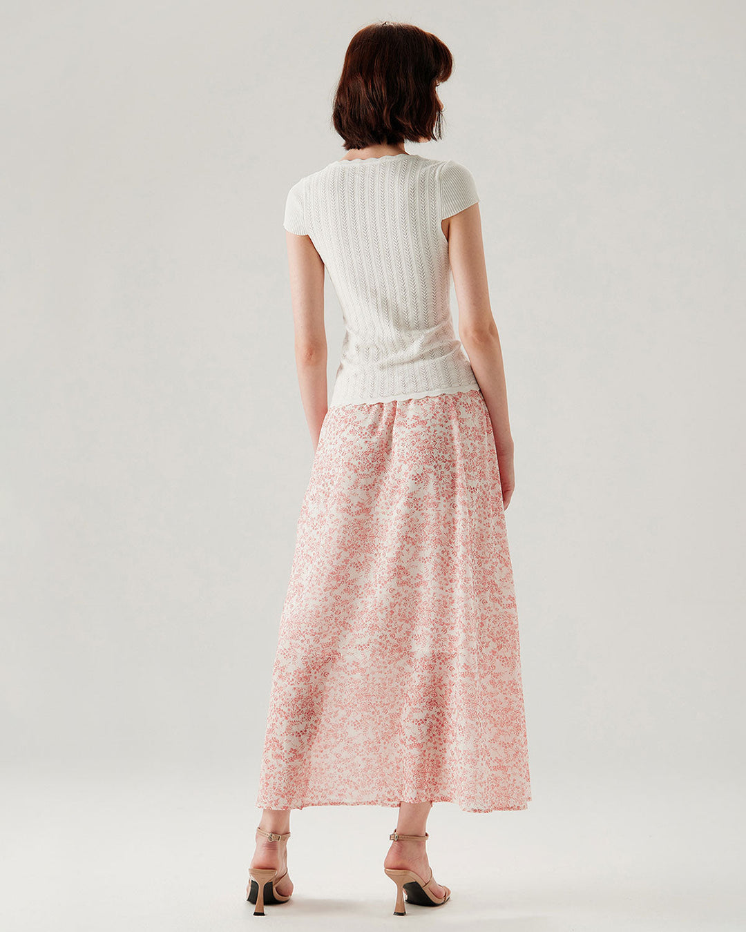Morgan and Brooke | Floral Elastic Waist Flared Skirt for Women in Pink