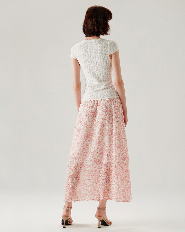 Morgan and Brooke | Floral Elastic Waist Flared Skirt for Women in Pink