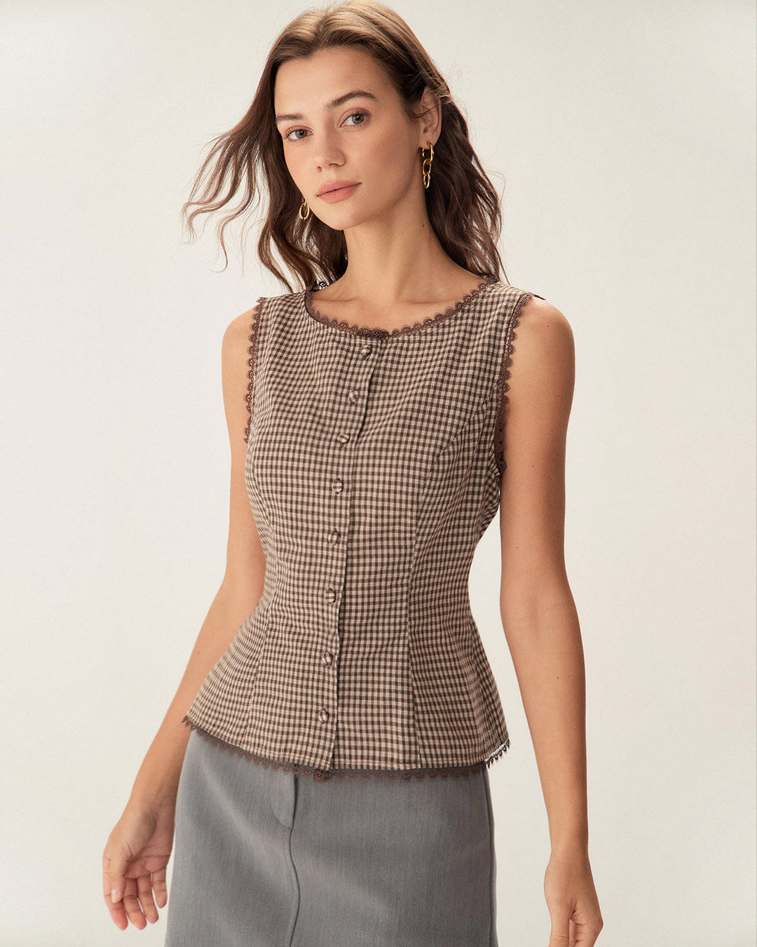 Morgan and Brooke | Brown Plaid Single Breasted Vest