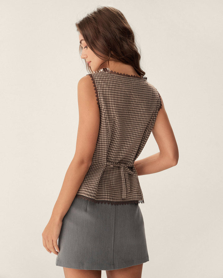 Morgan and Brooke | Brown Plaid Single Breasted Vest