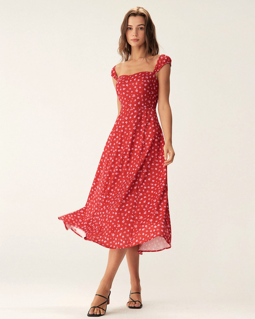 Morgan and Brooke | Floral Sweetheart Neck Cap Sleeve Midi Dress