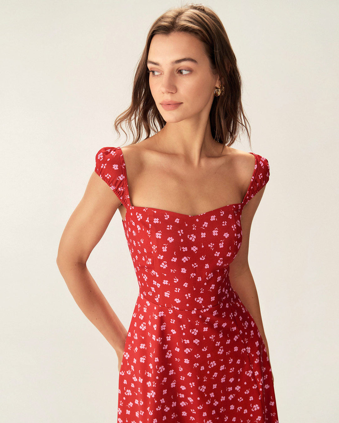 Morgan and Brooke | Floral Sweetheart Neck Cap Sleeve Midi Dress