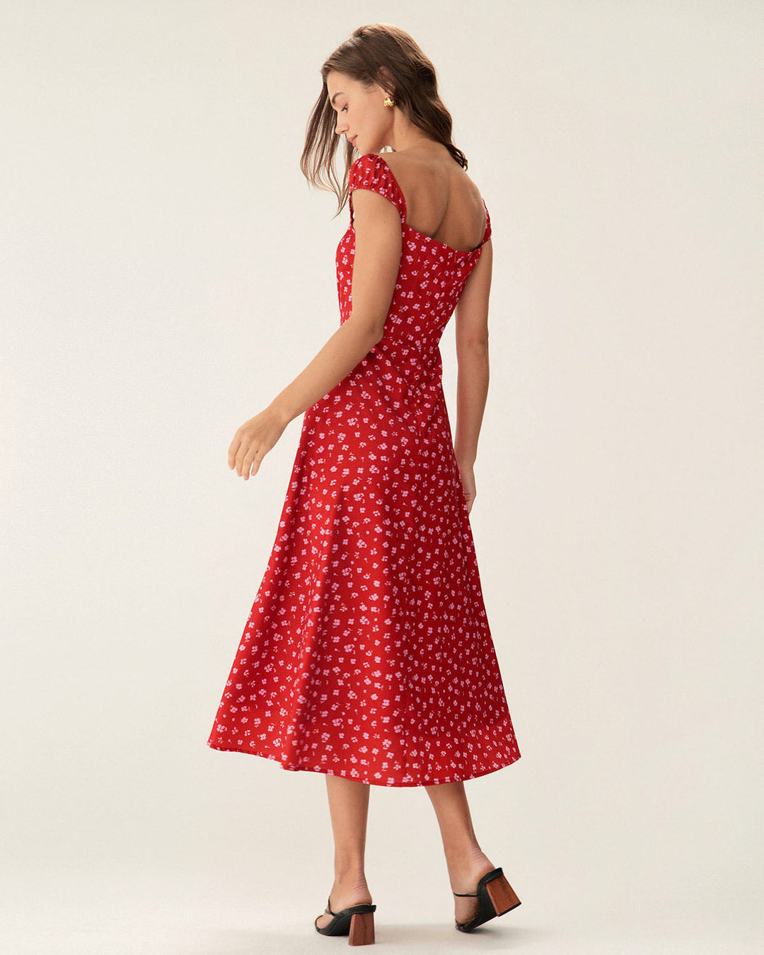 Morgan and Brooke | Floral Sweetheart Neck Cap Sleeve Midi Dress