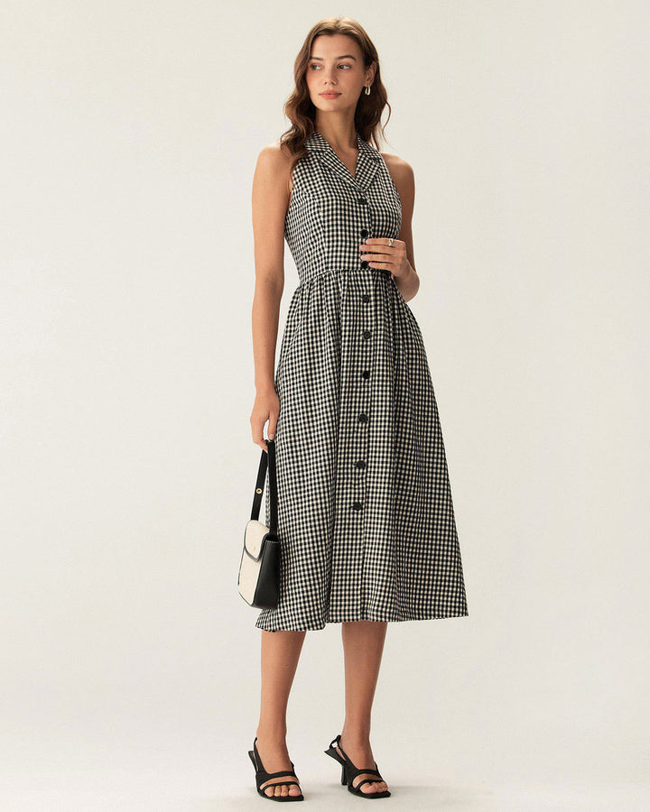 Morgan and Brooke | Black Plaid Sleeveless Midi Dress