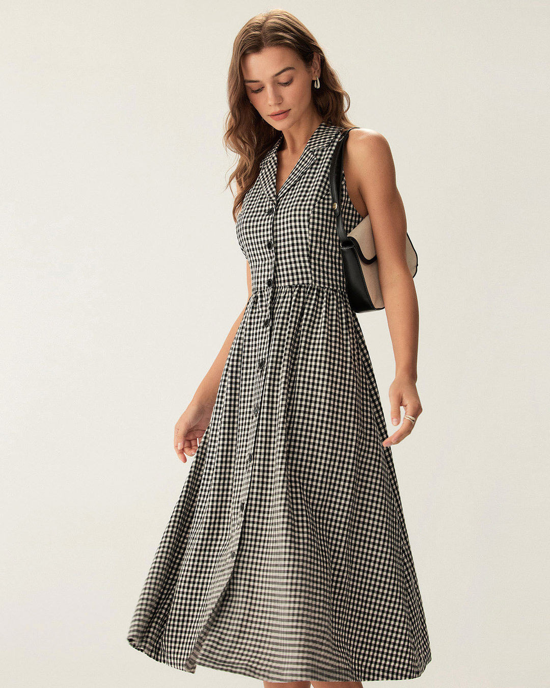 Morgan and Brooke | Black Plaid Sleeveless Midi Dress