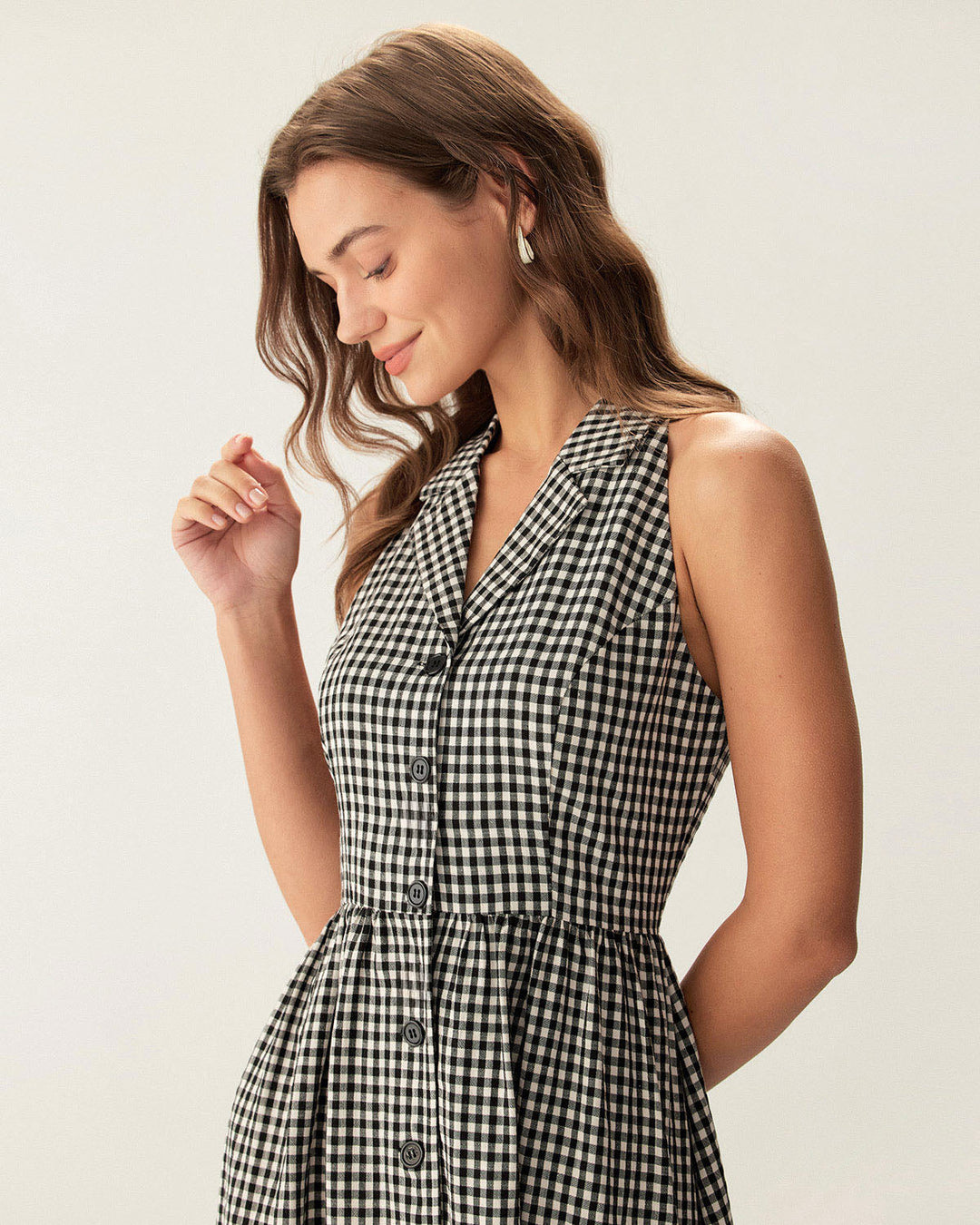 Morgan and Brooke | Black Plaid Sleeveless Midi Dress