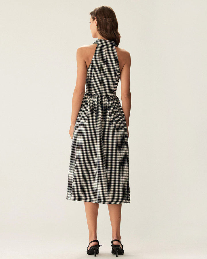 Morgan and Brooke | Black Plaid Sleeveless Midi Dress