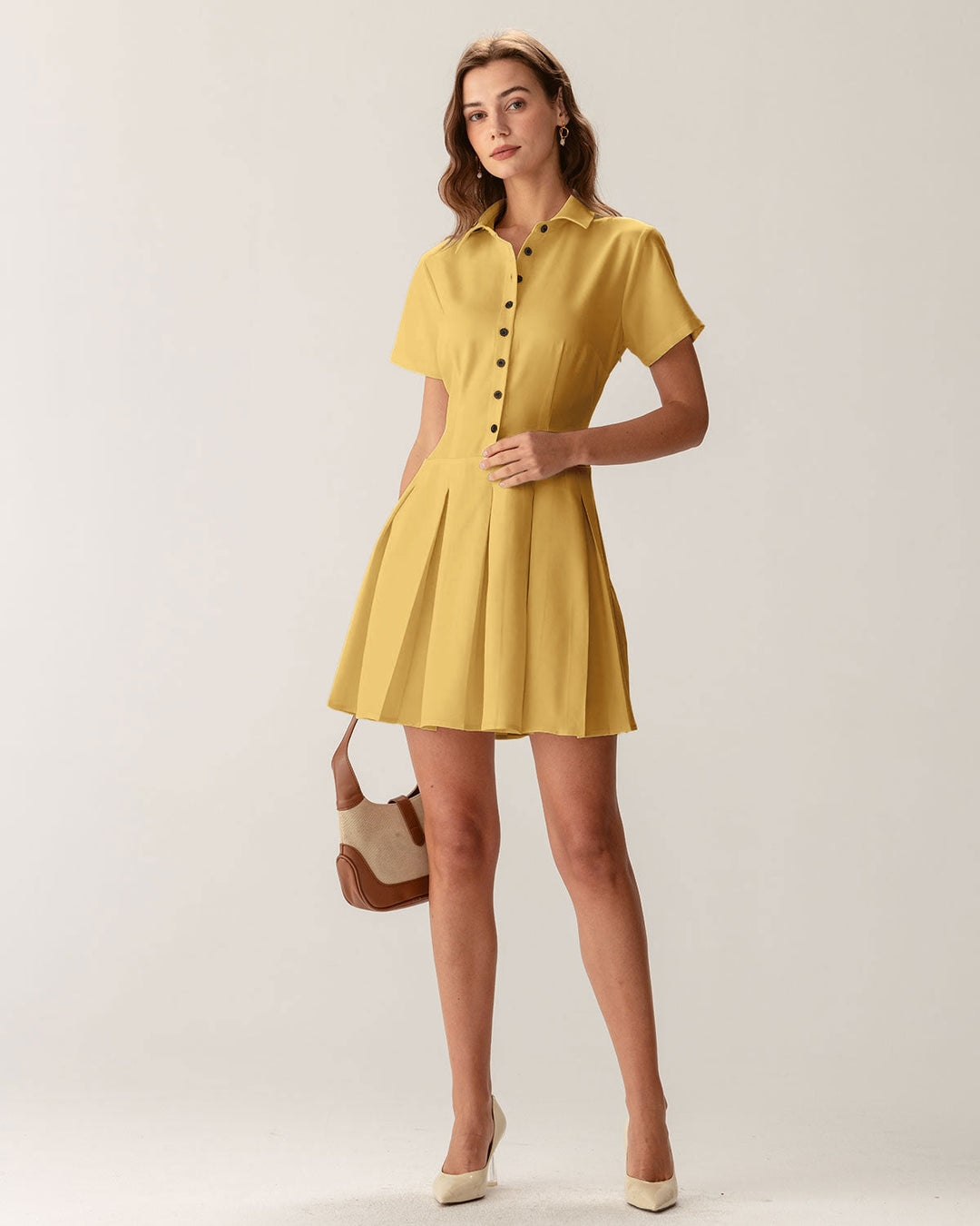 Morgan and Brooke | Yellow Pleated Mini Dress