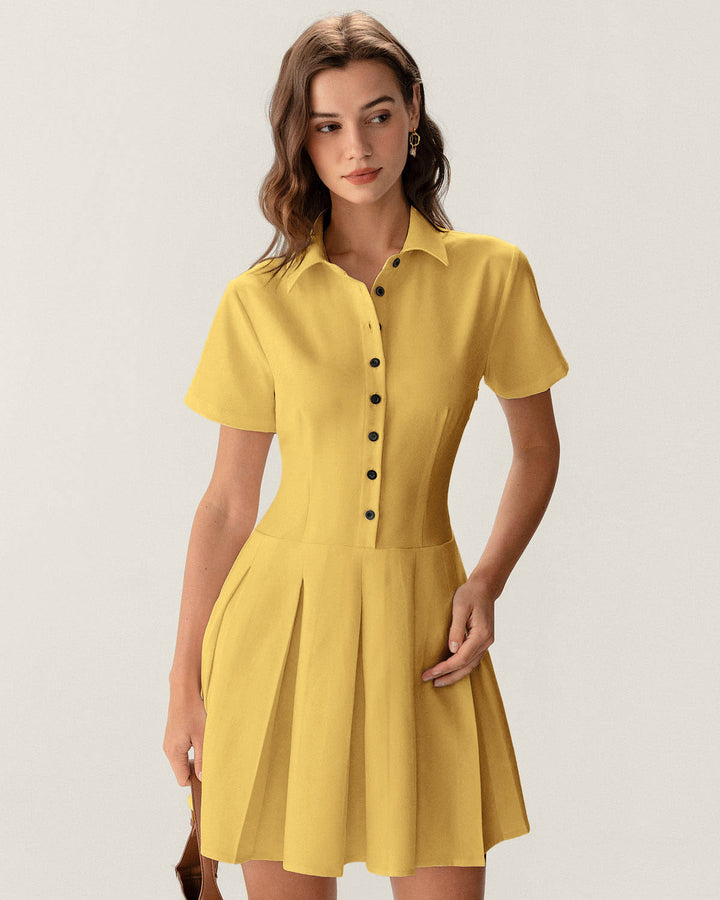 Morgan and Brooke | Yellow Pleated Mini Dress