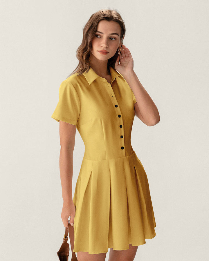 Morgan and Brooke | Yellow Pleated Mini Dress