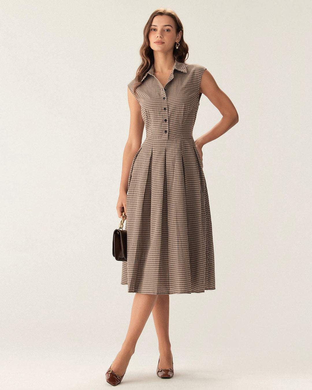 Morgan and Brooke | Brown Plaid Midi Dress