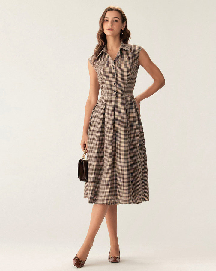 Morgan and Brooke | Brown Plaid Midi Dress