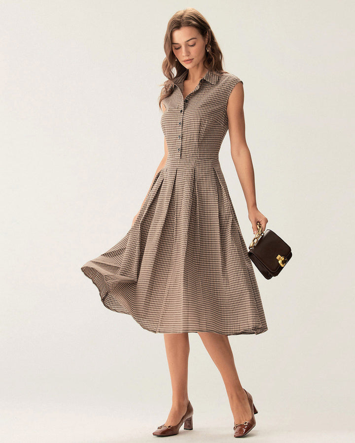 Morgan and Brooke | Brown Plaid Midi Dress