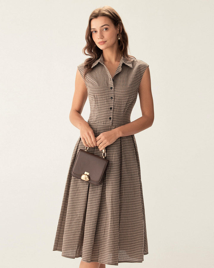 Morgan and Brooke | Brown Plaid Midi Dress