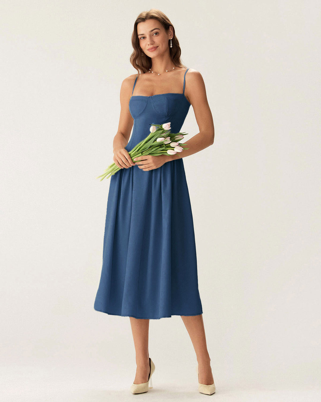 Morgan and Brooke | Navy Square Neck Midi Dress