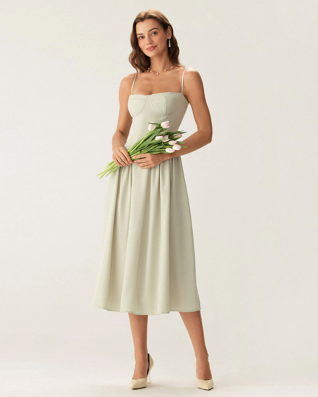 Morgan and Brooke | Green Square Neck Midi Dress