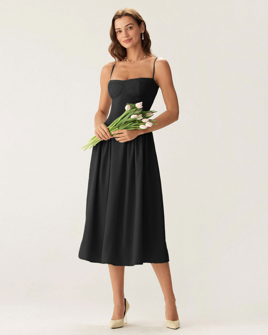 Morgan and Brooke | Black Square Neck Midi Dress