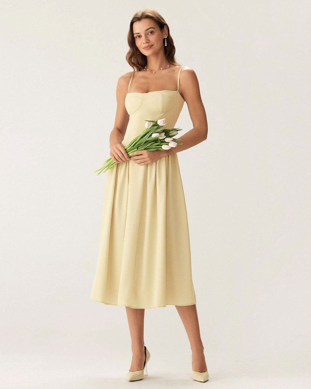 Morgan and Brooke | Yellow Square Neck Midi Dress