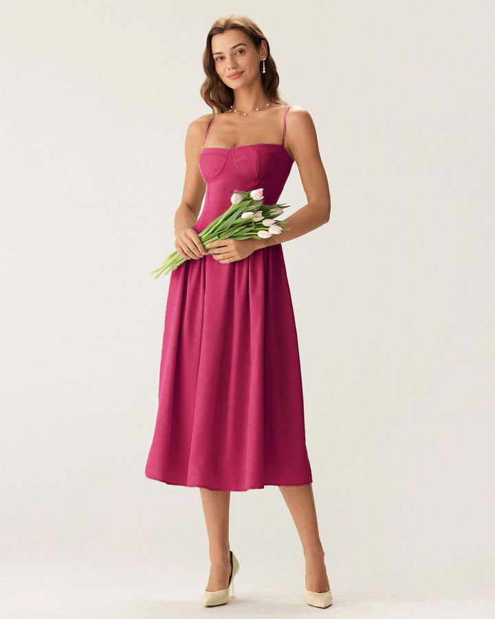 Morgan and Brooke | Wine Red Square Neck Midi Dress