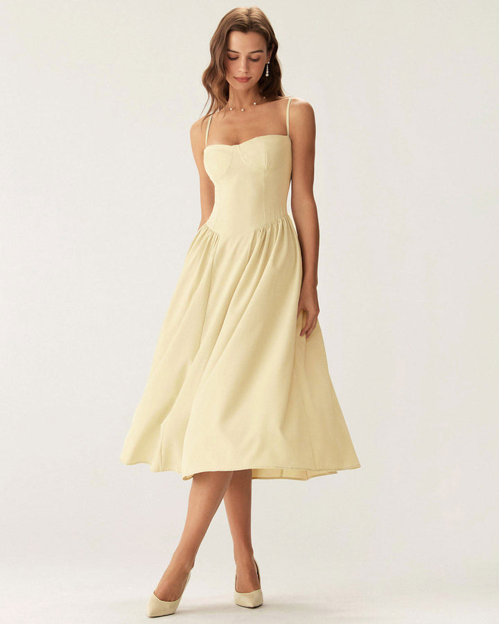 Morgan and Brooke | Yellow Square Neck Midi Dress