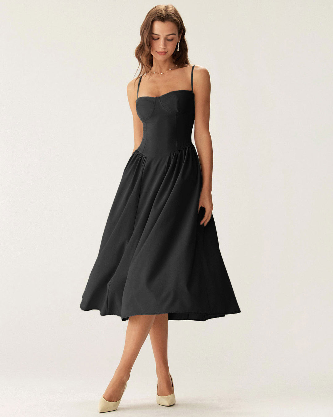 Morgan and Brooke | Black Square Neck Midi Dress
