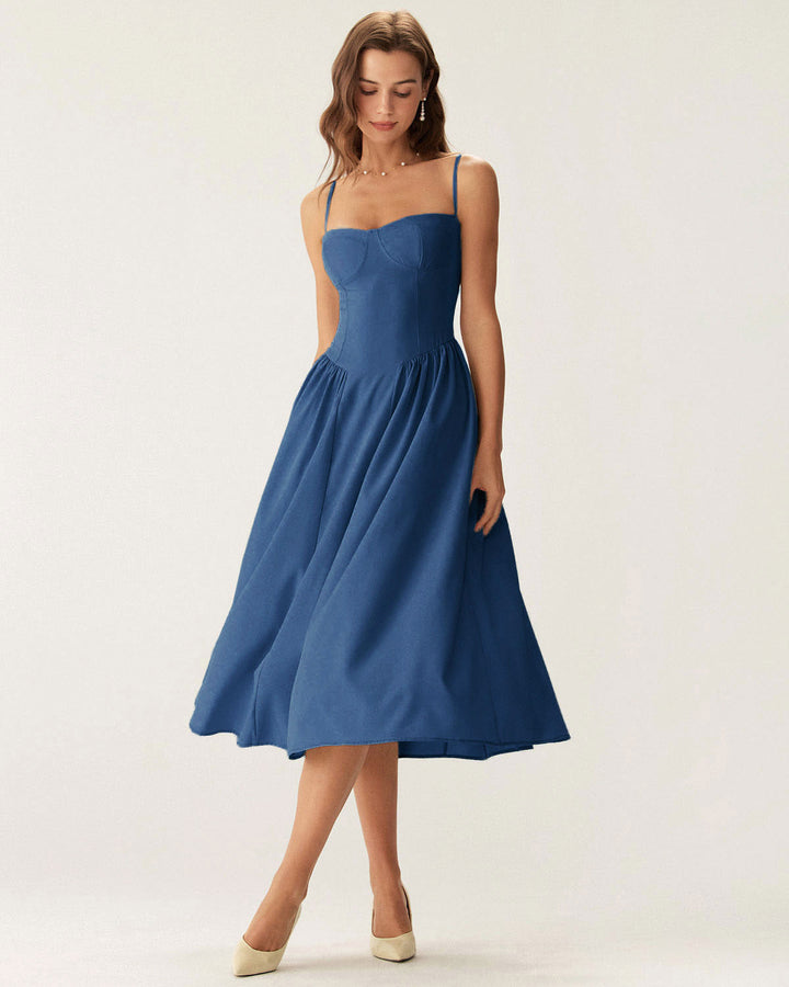 Morgan and Brooke | Navy Square Neck Midi Dress