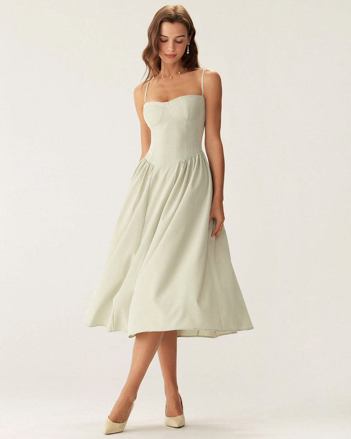 Morgan and Brooke | Green Square Neck Midi Dress