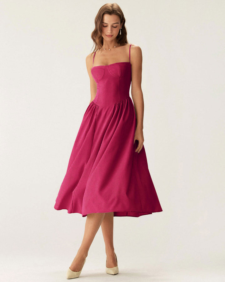 Morgan and Brooke | Wine Red Square Neck Midi Dress