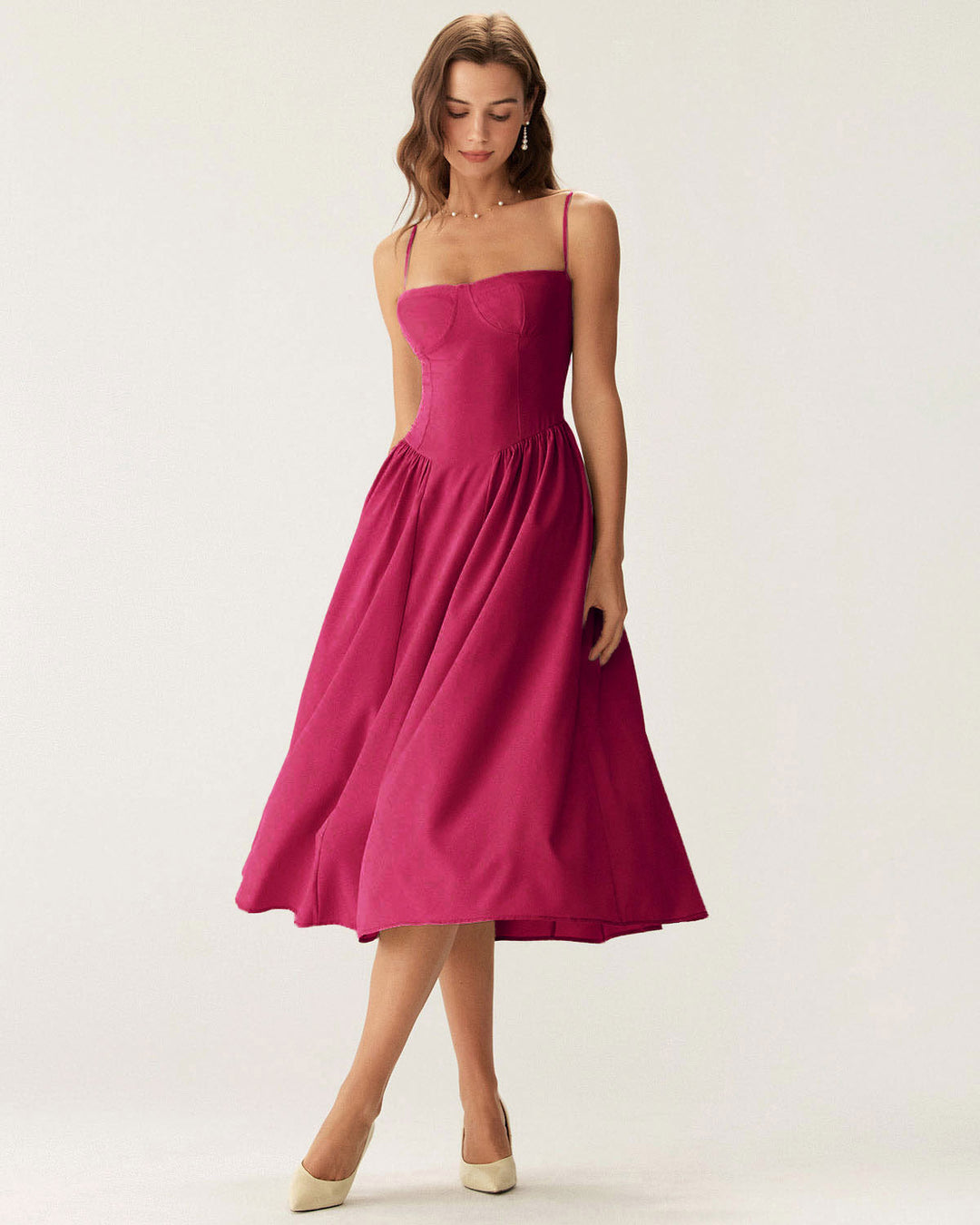 Morgan and Brooke | Wine Red Square Neck Midi Dress