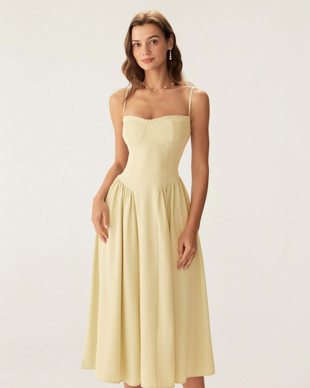Morgan and Brooke | Yellow Square Neck Midi Dress