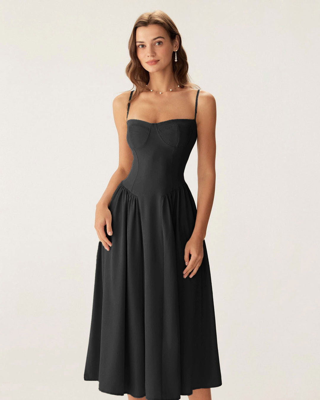 Morgan and Brooke | Black Square Neck Midi Dress