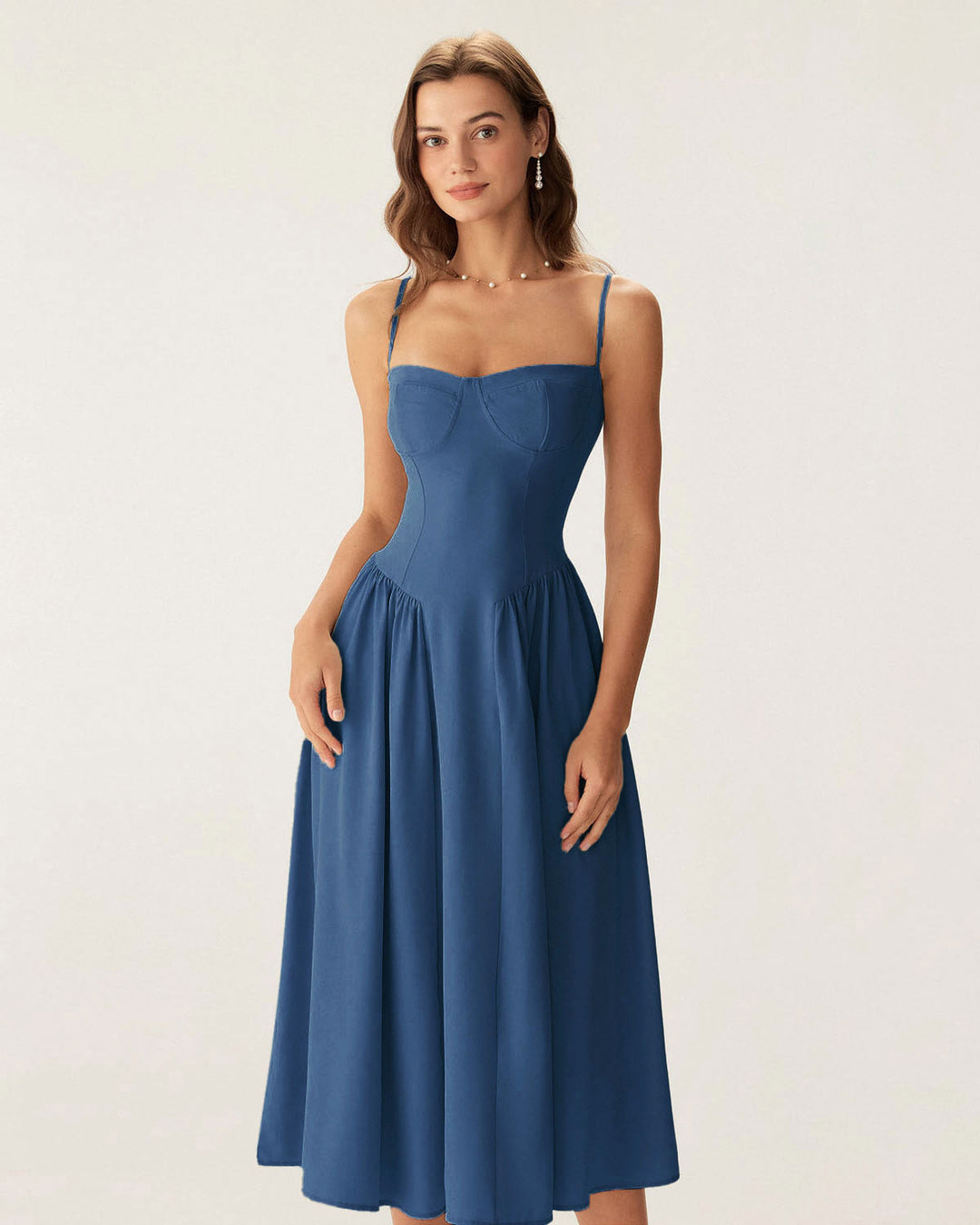 Morgan and Brooke | Navy Square Neck Midi Dress