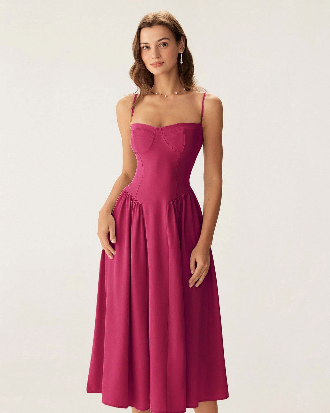 Morgan and Brooke | Wine Red Square Neck Midi Dress