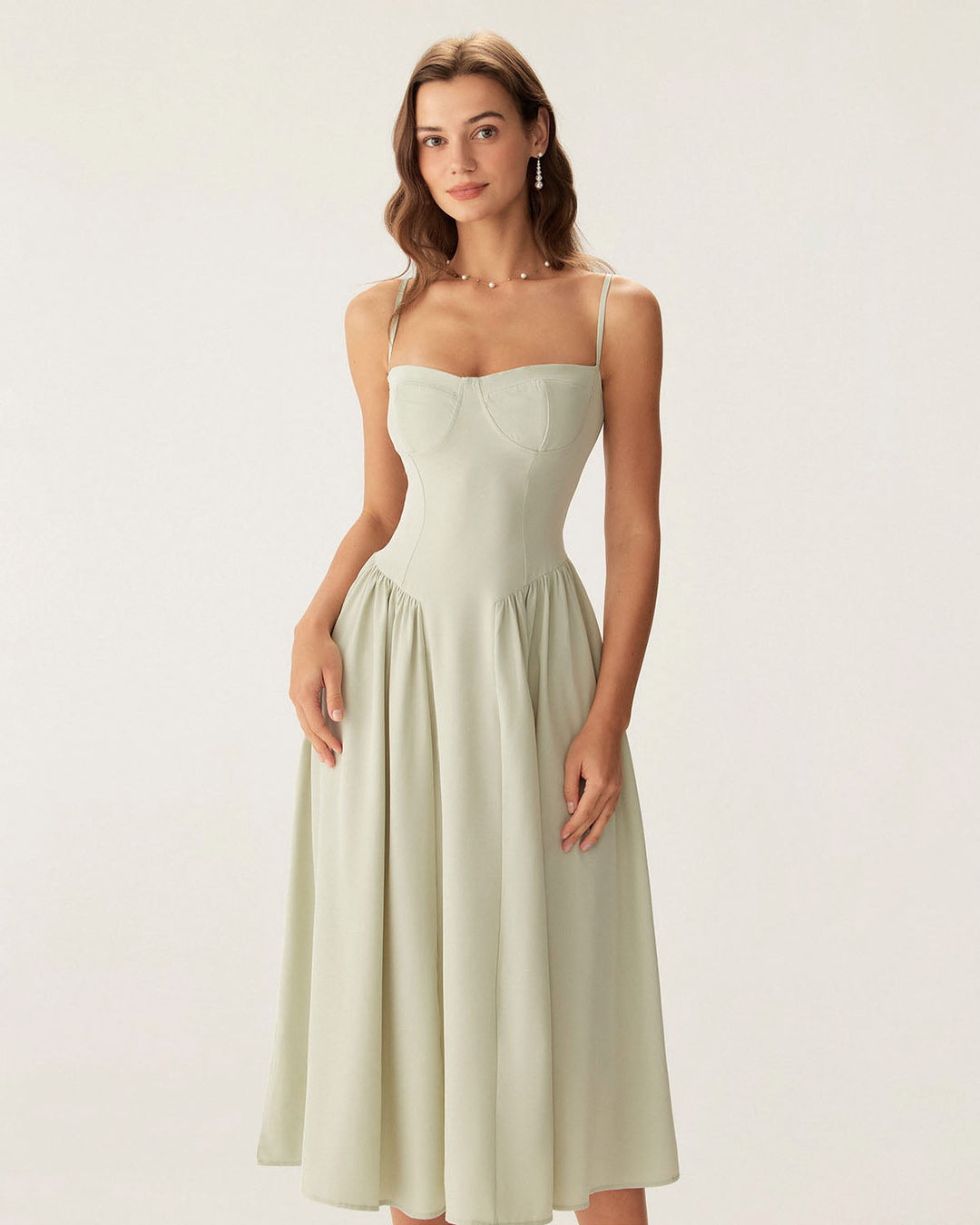 Morgan and Brooke | Green Square Neck Midi Dress