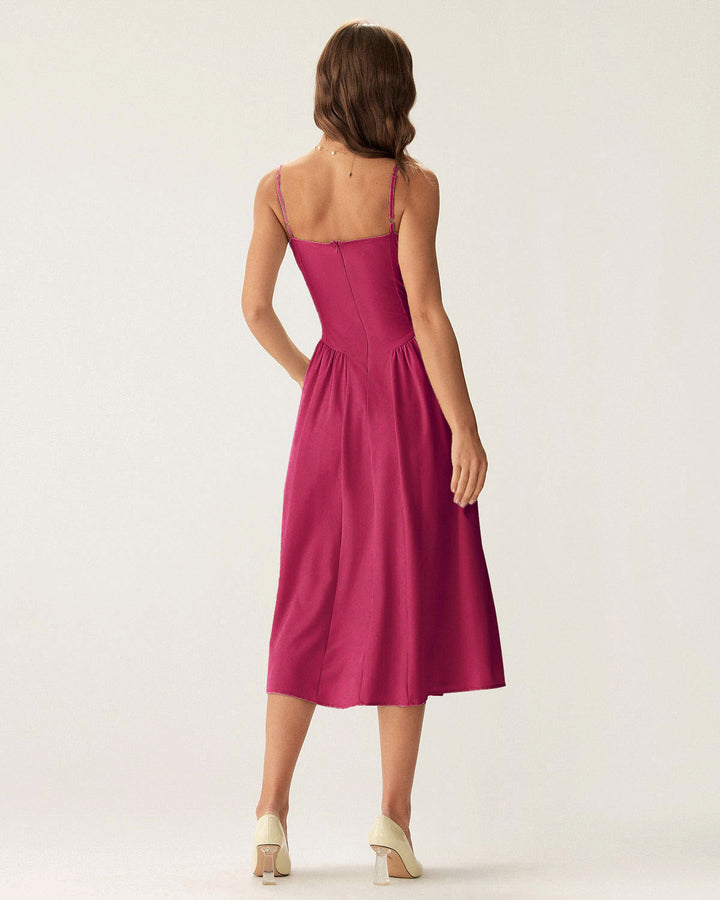 Morgan and Brooke | Wine Red Square Neck Midi Dress