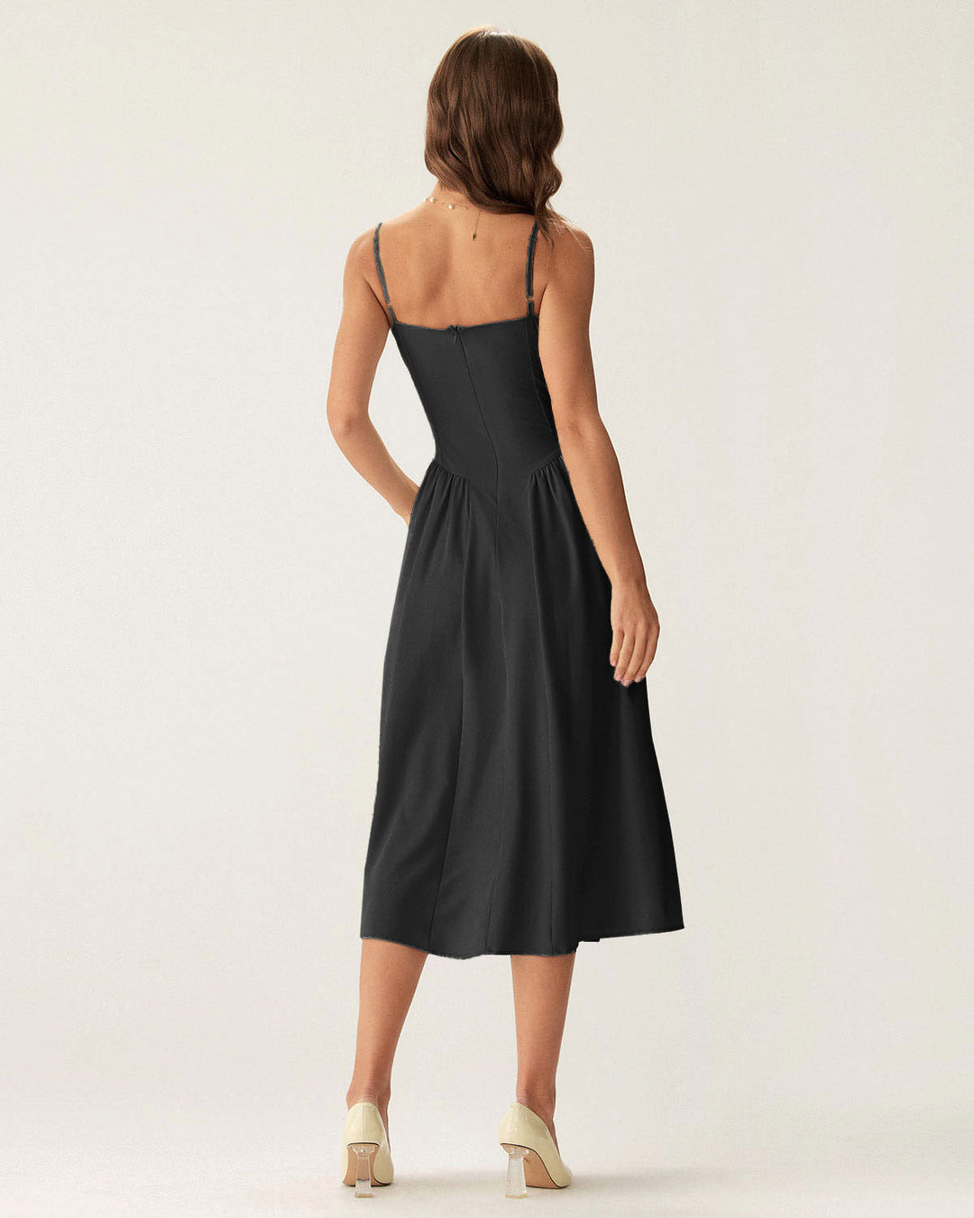 Morgan and Brooke | Black Square Neck Midi Dress