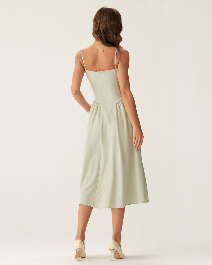 Morgan and Brooke | Green Square Neck Midi Dress